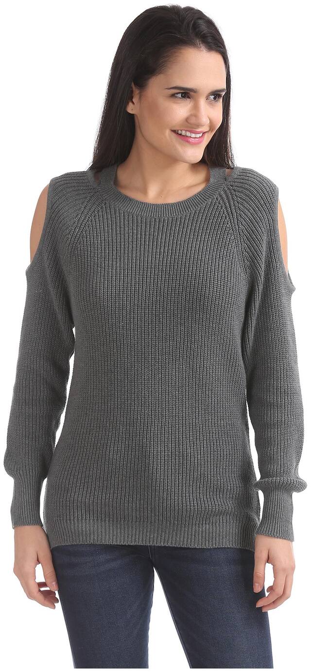 Aeropostale Cold Shoulder Ribbed Knit Sweater