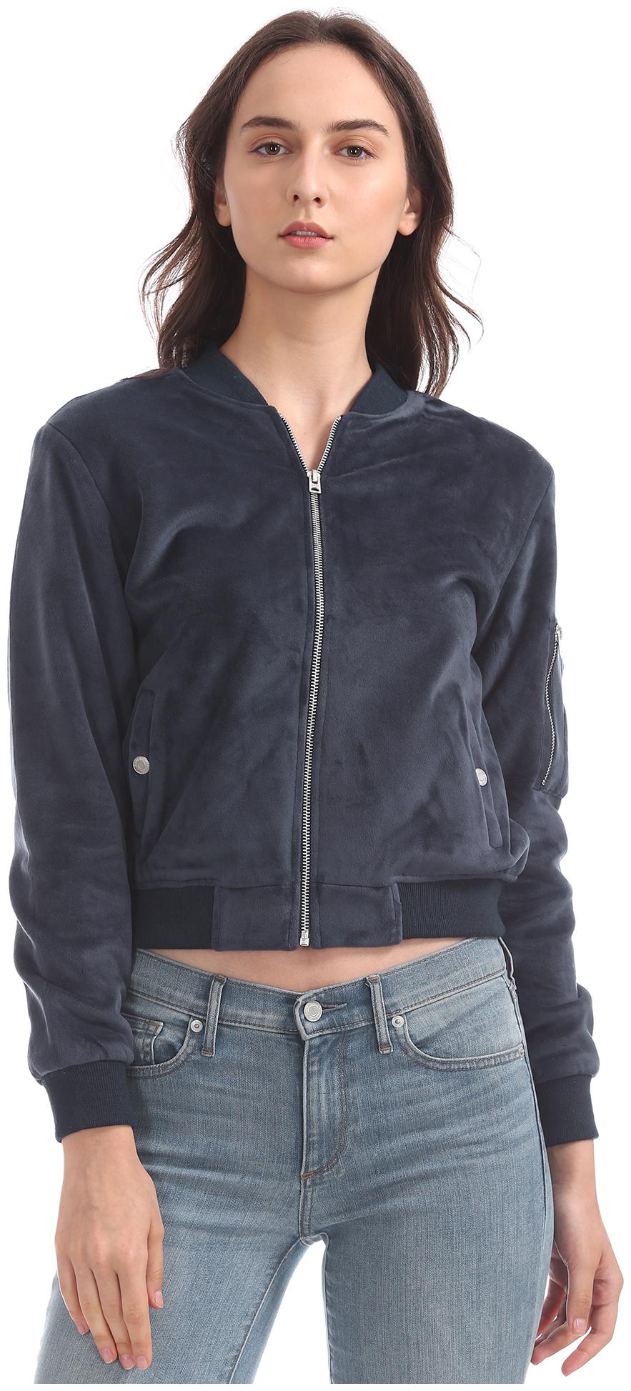 

Aeropostale Women Solid Bomber Jacket - Blue