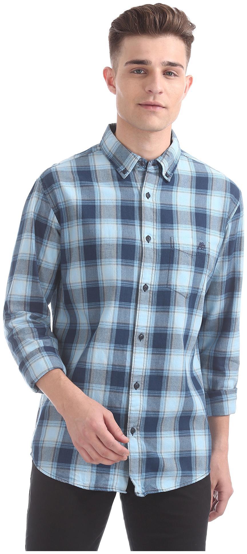 

Aeropostale Men Blue Checked Regular Fit Casual Shirt