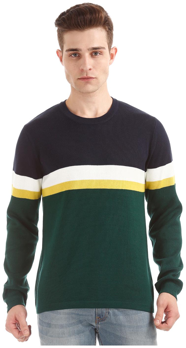 

Aeropostale Green Cotton Colour Block Round Neck Sweater