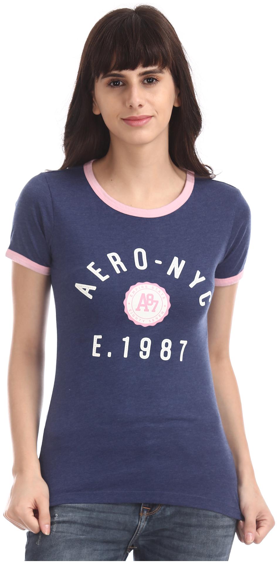 

A ropostale Women Blue Regular fit Round neck Cotton T shirt