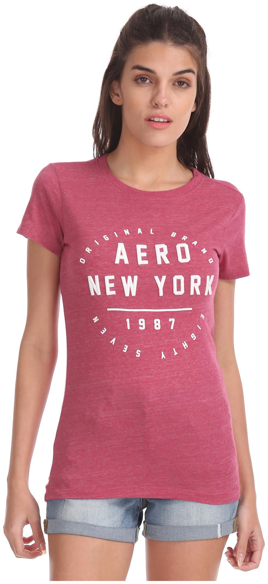 

A ropostale Women Pink Regular fit Round neck Polyester T shirt