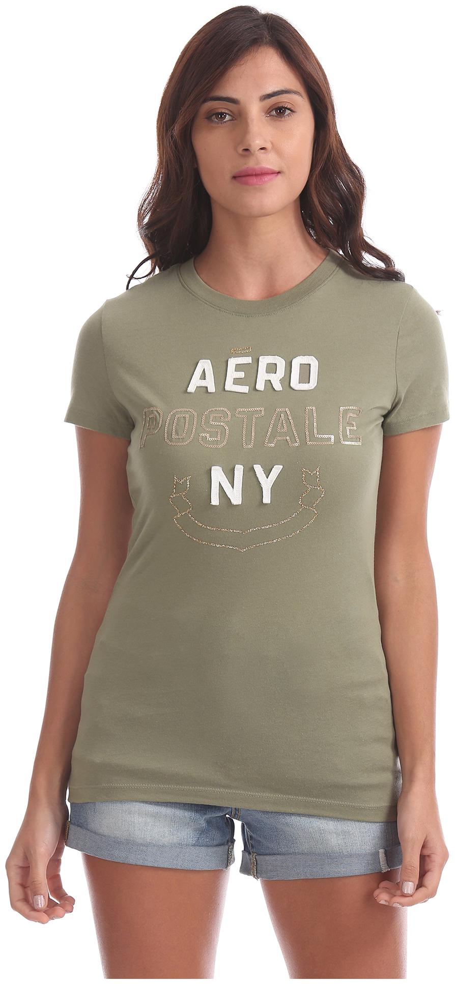 

A ropostale Women Green Regular fit Round neck Cotton T shirt