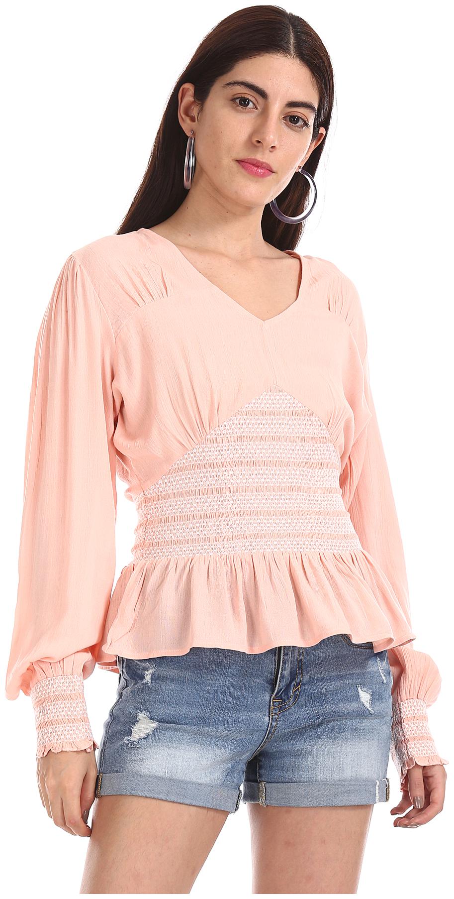 

Aeropostale Women Solid Peplum top - Orange