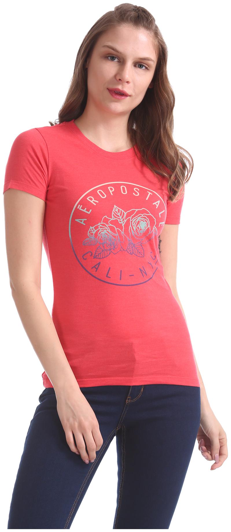 

Aeropostale Women Red Regular fit Round neck Cotton T shirt