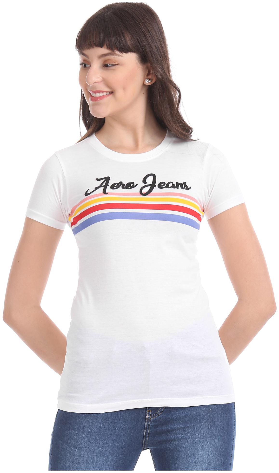 

Aeropostale Women White Regular fit Round neck Cotton T shirt
