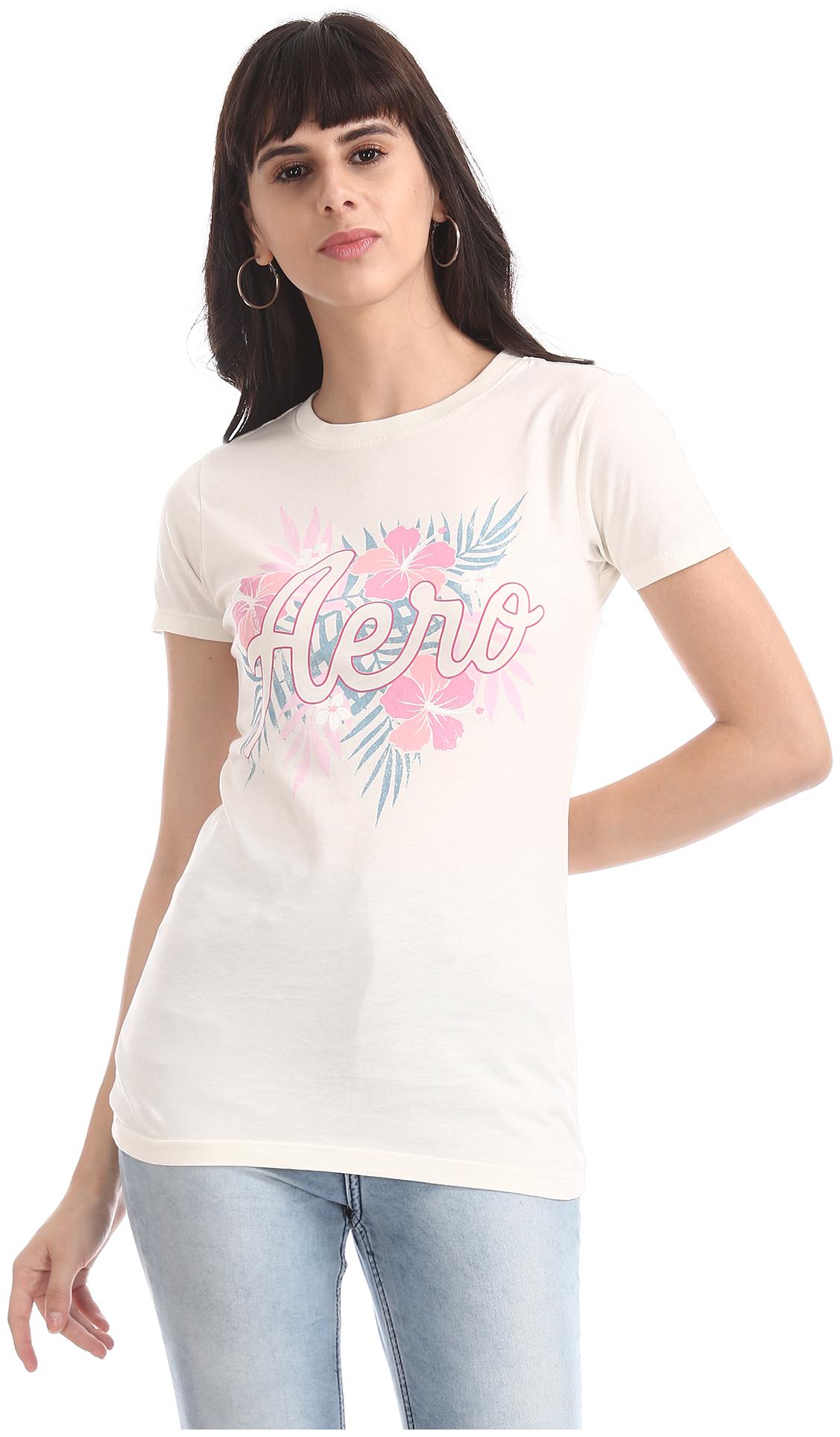 

A ropostale Women White Regular fit Round neck Cotton T shirt
