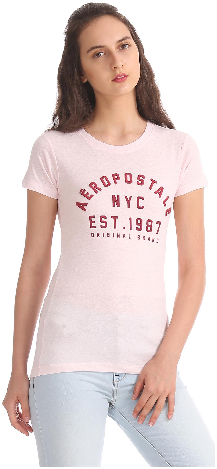 

Aeropostale Women Pink Regular fit Round neck Polyester T shirt