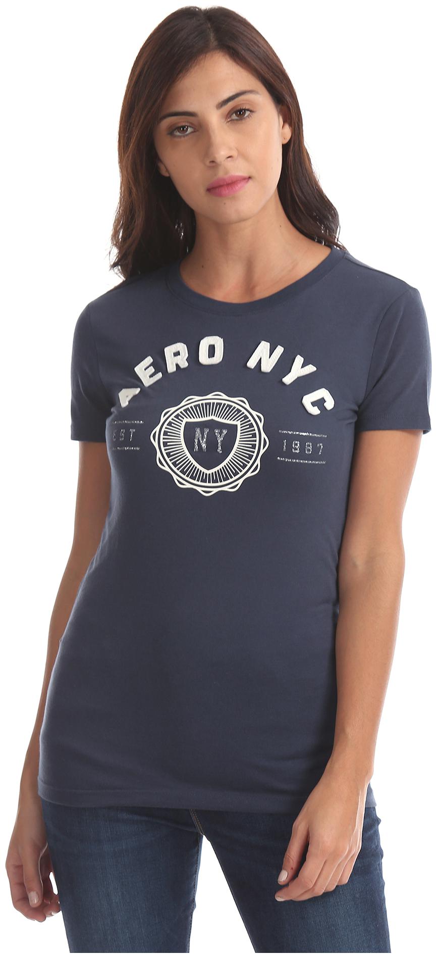 

A ropostale Women Blue Regular fit Round neck Cotton T shirt