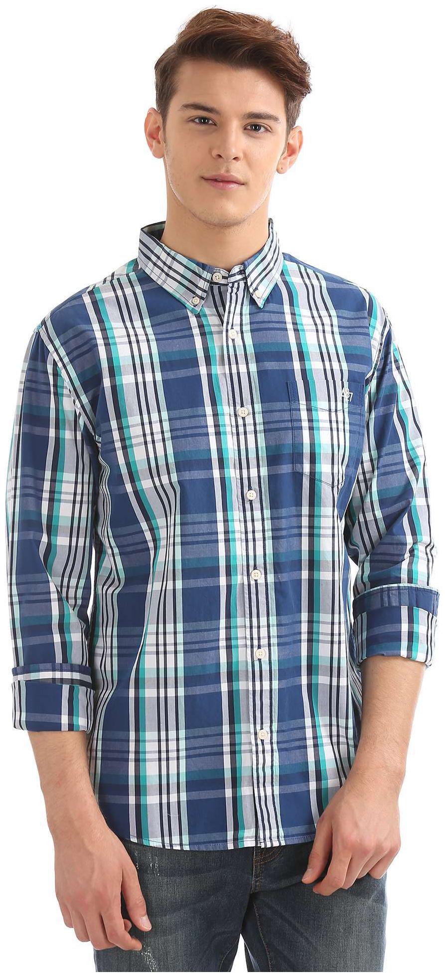 

Aeropostale Men Blue Checked Regular Fit Casual Shirt