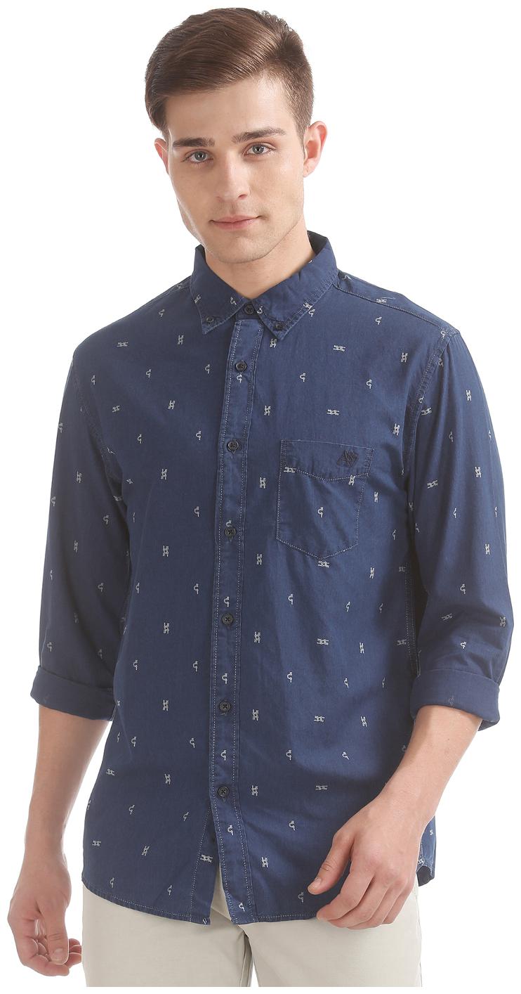 

Aeropostale Men Blue Printed Regular Fit Casual Shirt