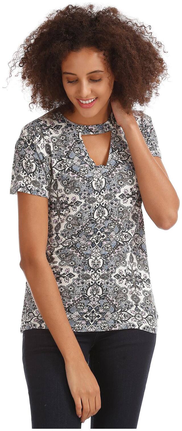 Aéropostale Women White Regular fit Round neck Viscose rayon T shirt