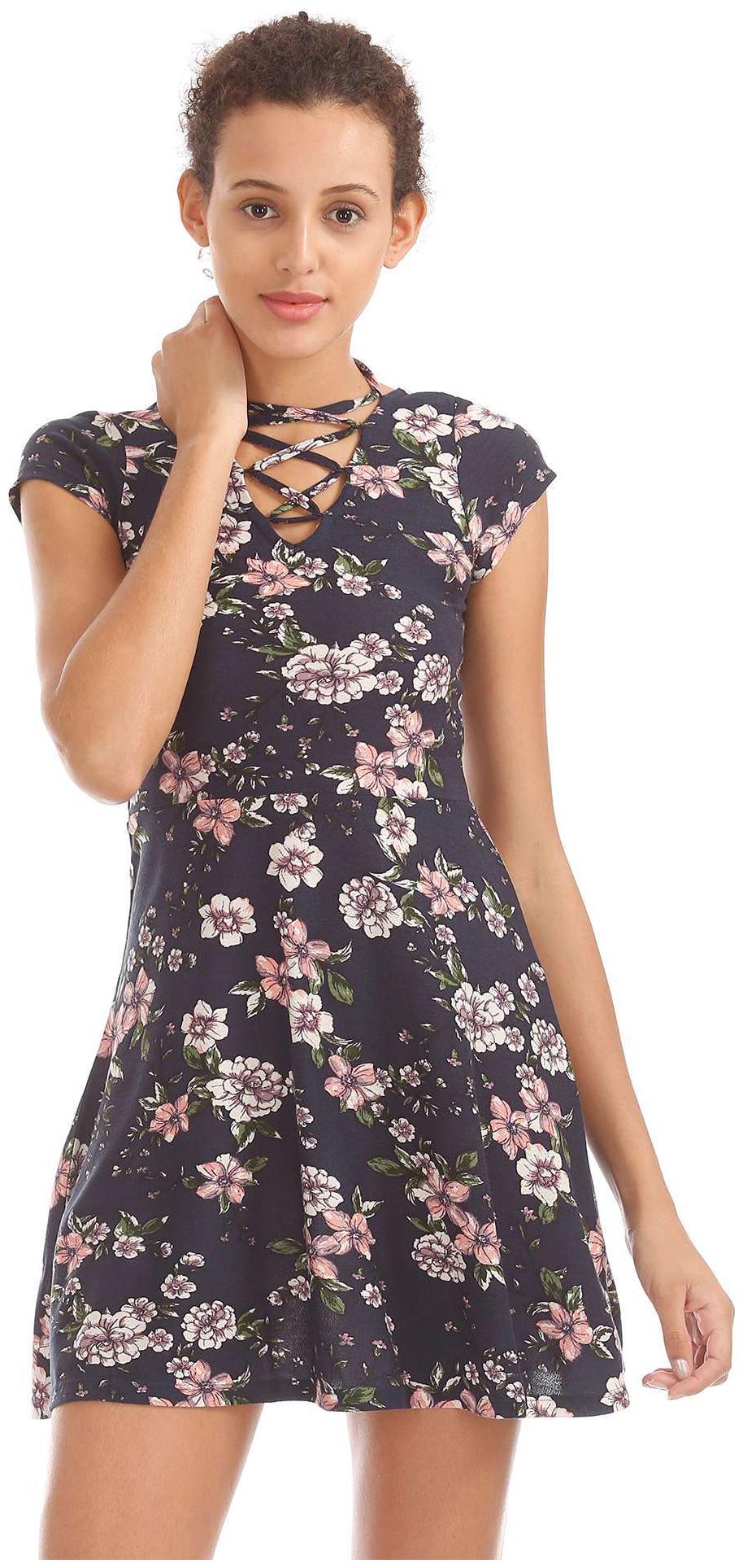 

Aeropostale Blue Solid A-line dress