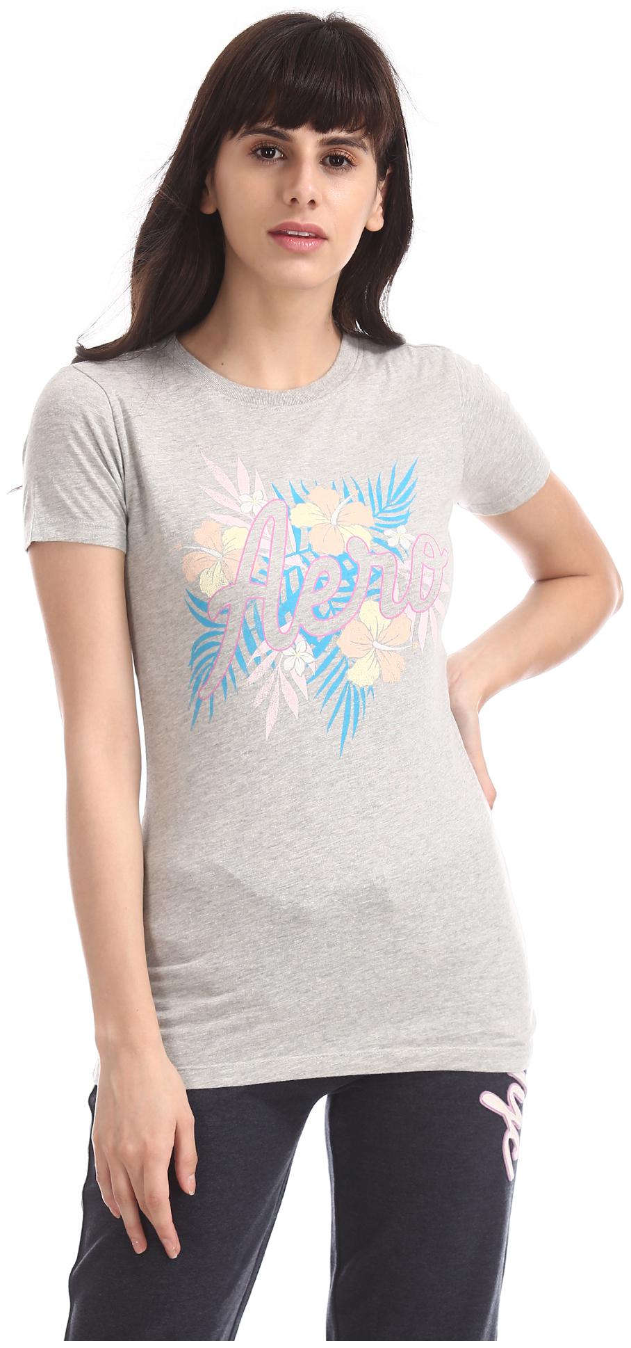 

A ropostale Women Grey Regular fit Round neck Cotton T shirt