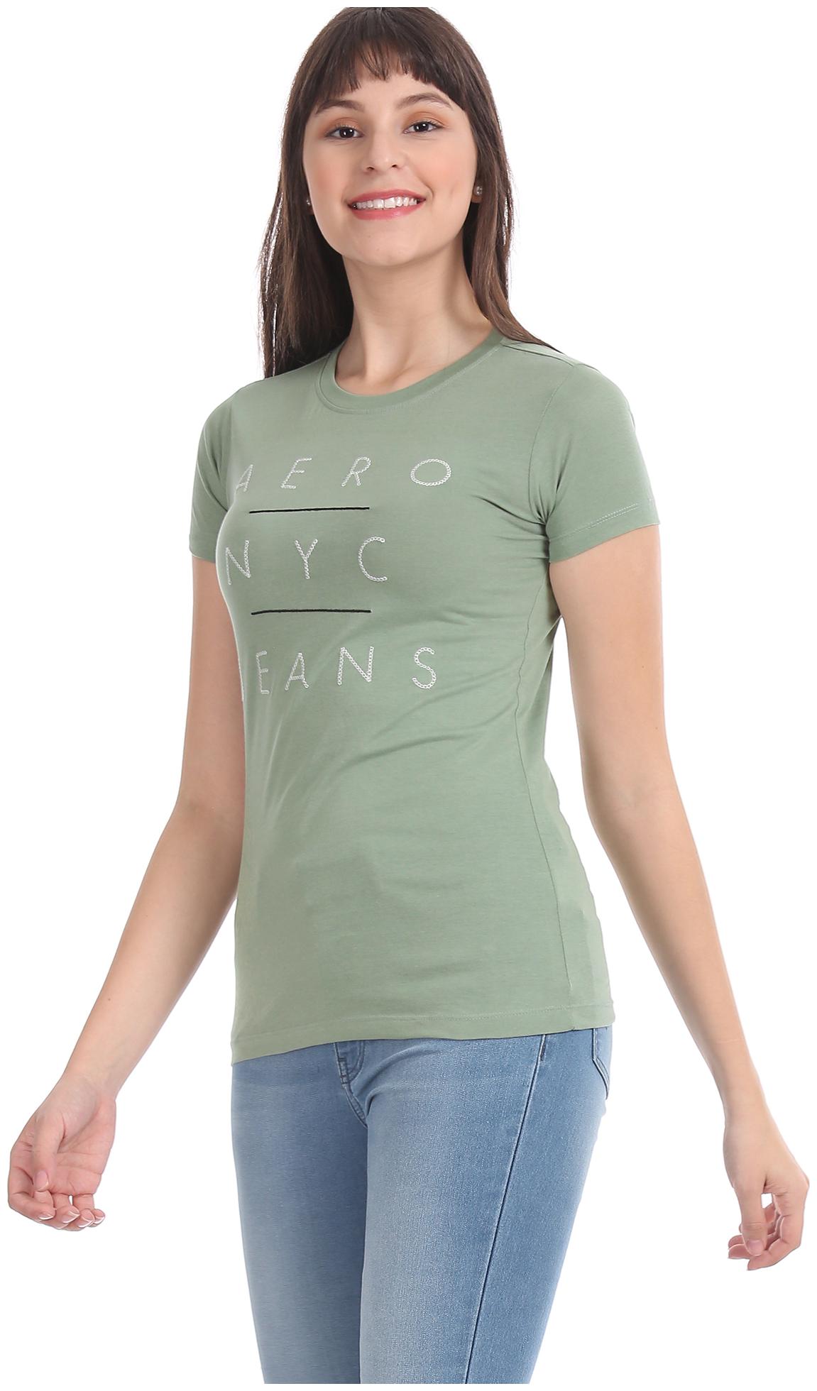 

Aeropostale Women Green Regular fit Round neck Cotton T shirt