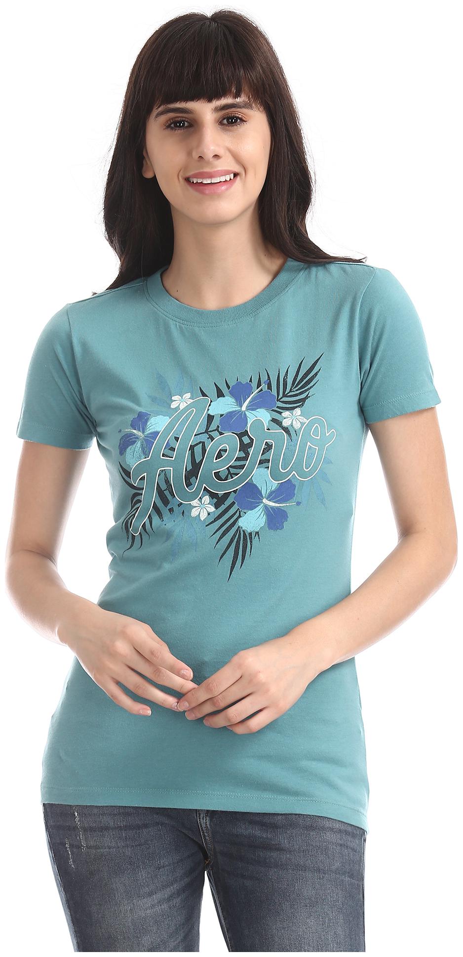 

A ropostale Women Blue Regular fit Round neck Cotton T shirt