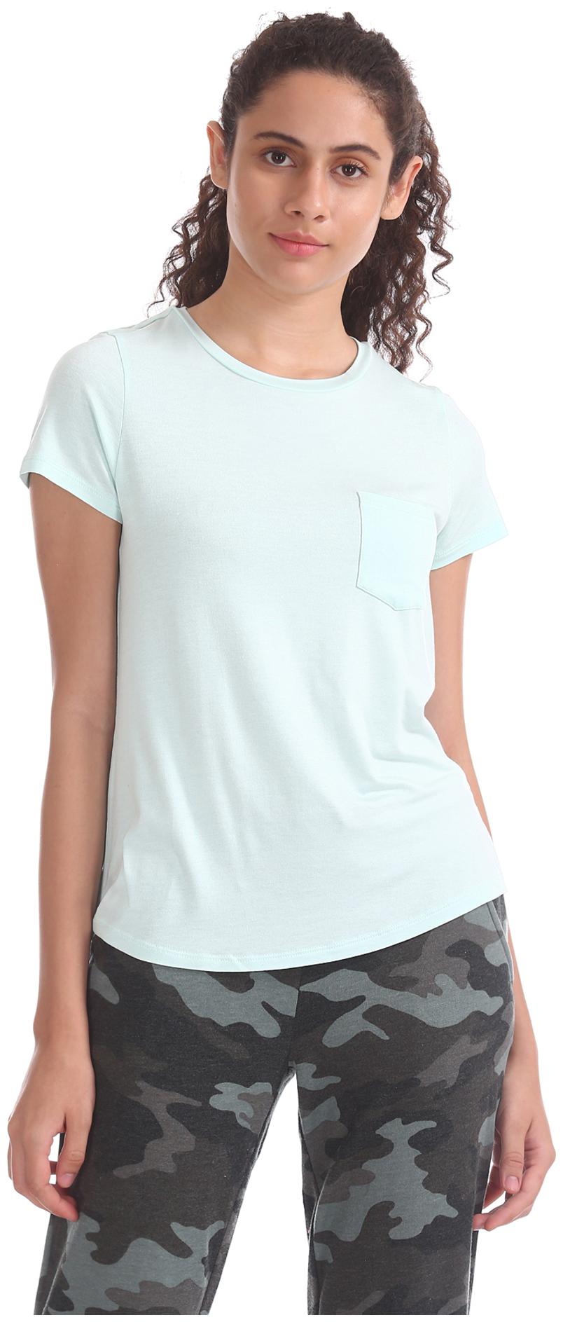 

Aeropostale Women Turquoise Regular fit Round neck Viscose rayon T shirt