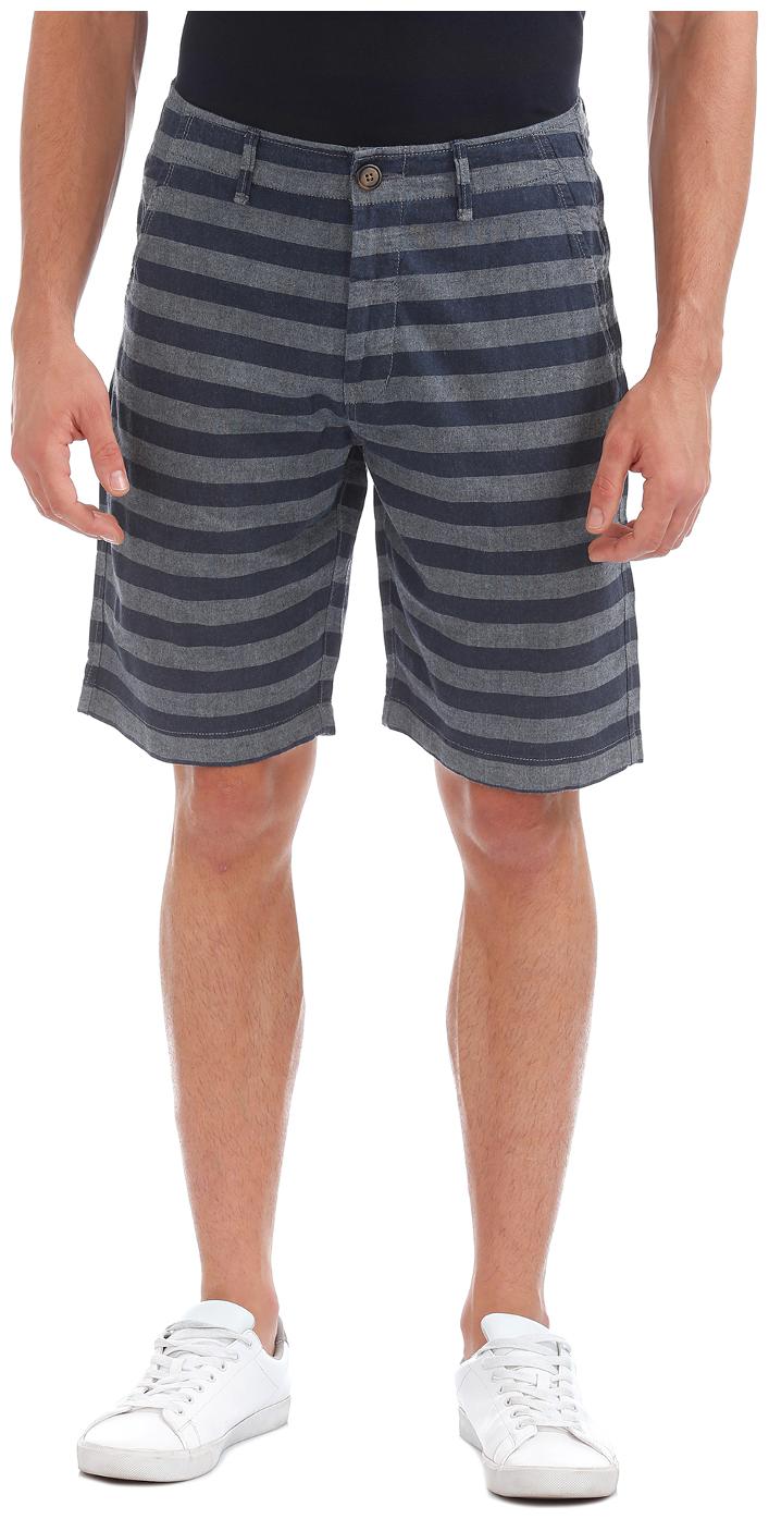 

Aeropostale Blue Cotton Striped Chambray Shorts