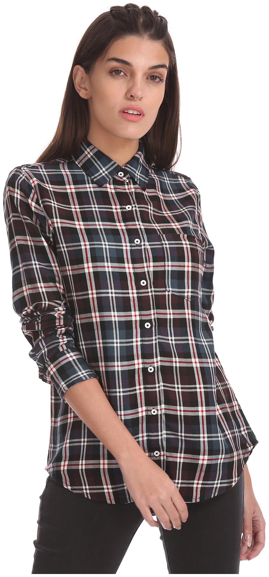 

A ropostale Women Brown Checked Regular Fit Shirt
