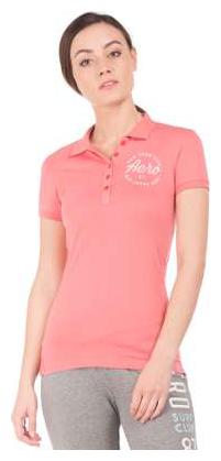 

Aeropostale Women Pink Regular fit Polo neck Cotton T shirt