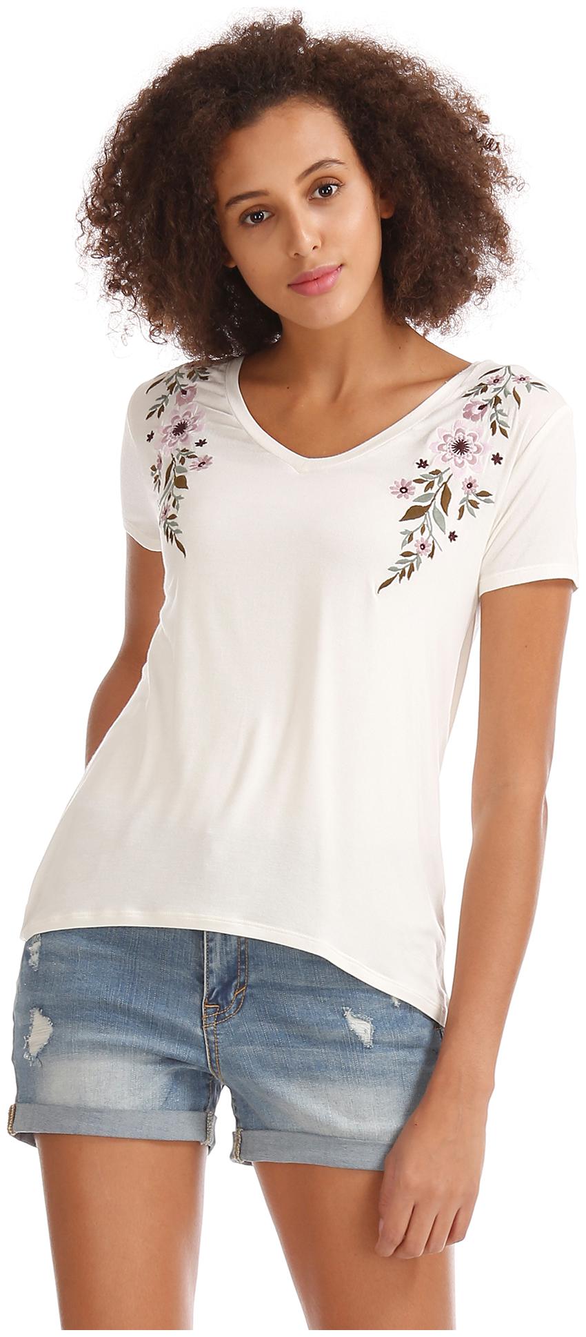 

A ropostale Women White Regular fit V neck Viscose rayon T shirt