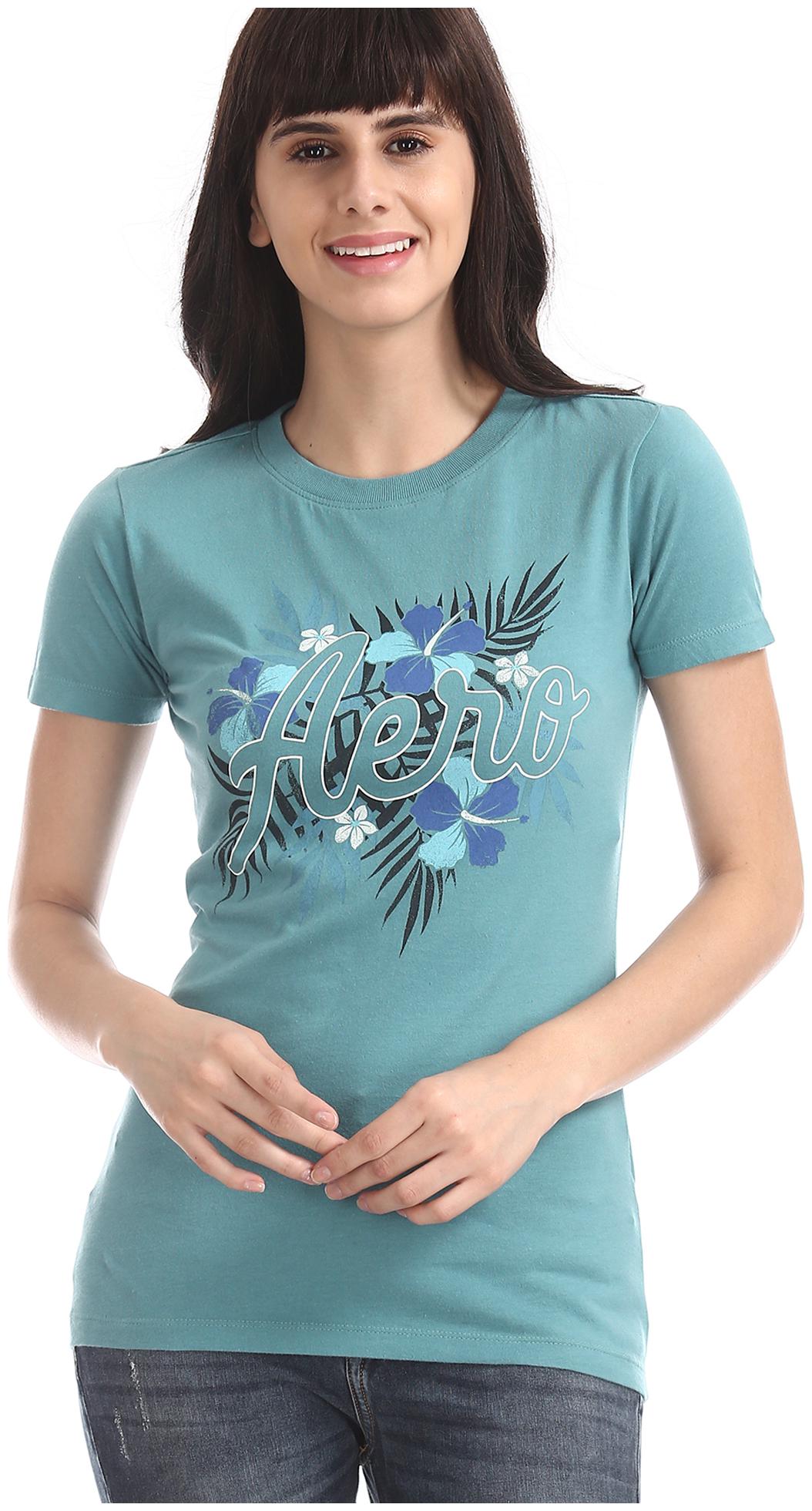 

A ropostale Women Turquoise Regular fit Round neck Cotton T shirt