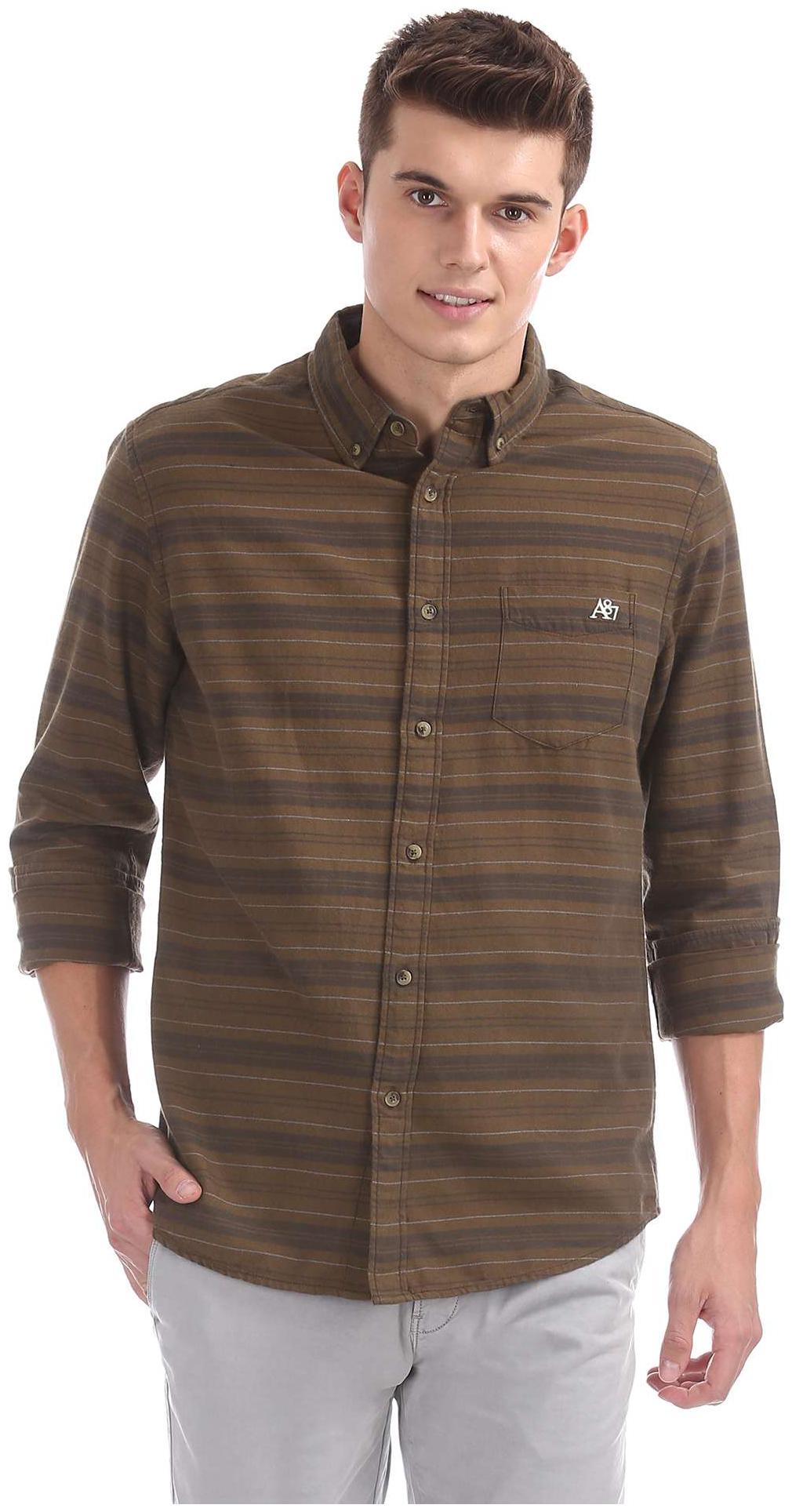 

Aeropostale Men Brown Horizontal Stripes Regular Fit Casual Shirt