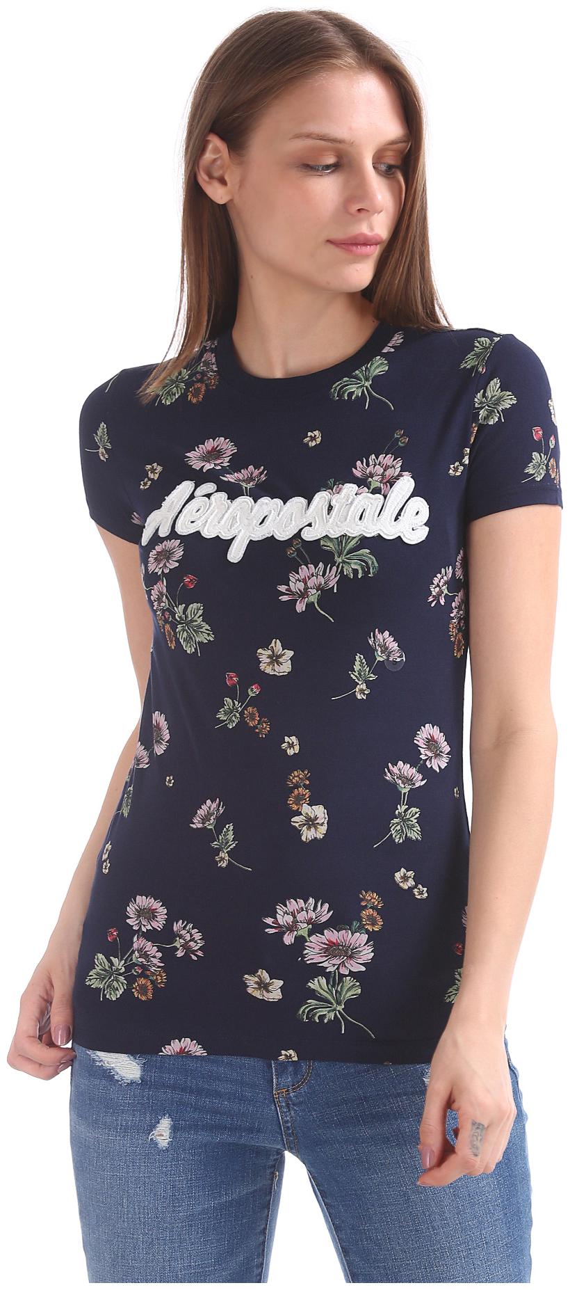 

Aeropostale Women Blue Regular fit Round neck Cotton T shirt