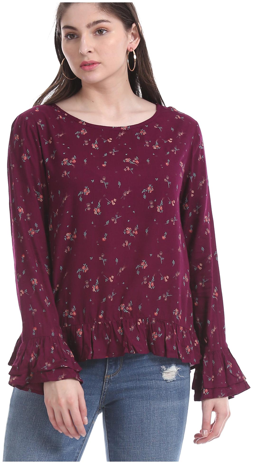 

Aeropostale Rayon Floral Women Purple Regular Top
