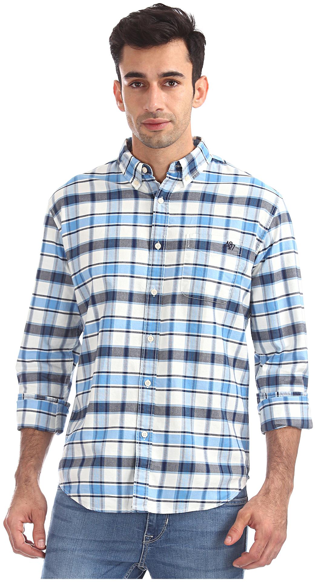

Aeropostale Men Blue Checked Regular Fit Casual Shirt