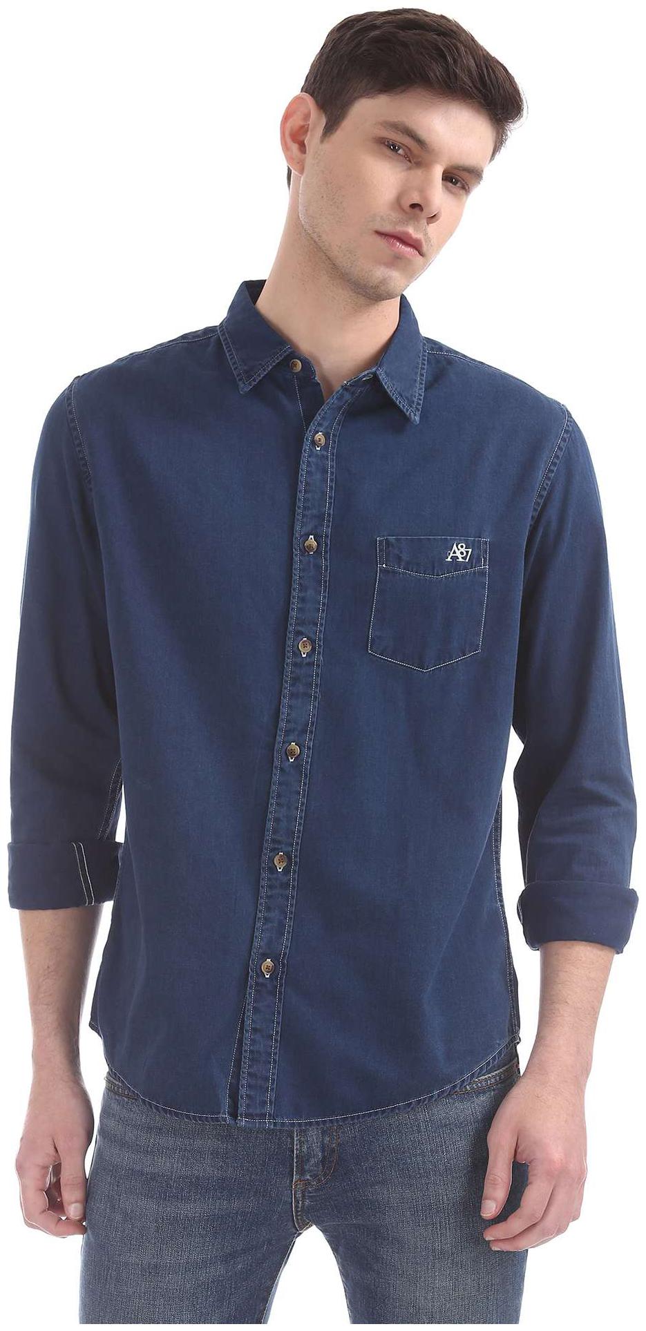 

Aeropostale Men Blue Solid Regular Fit Casual Shirt