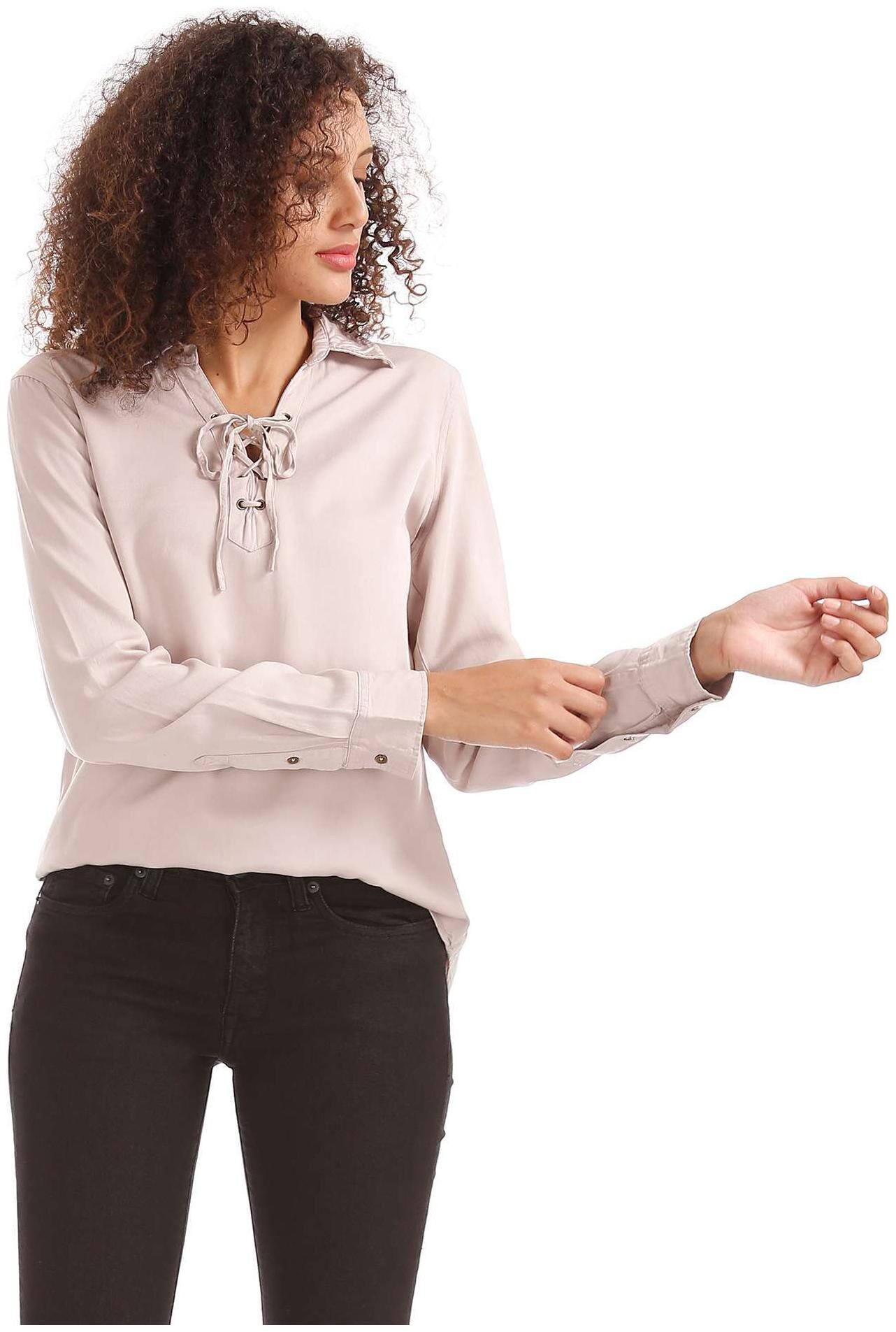

Aeropostale Women Beige Solid Regular Fit Shirt