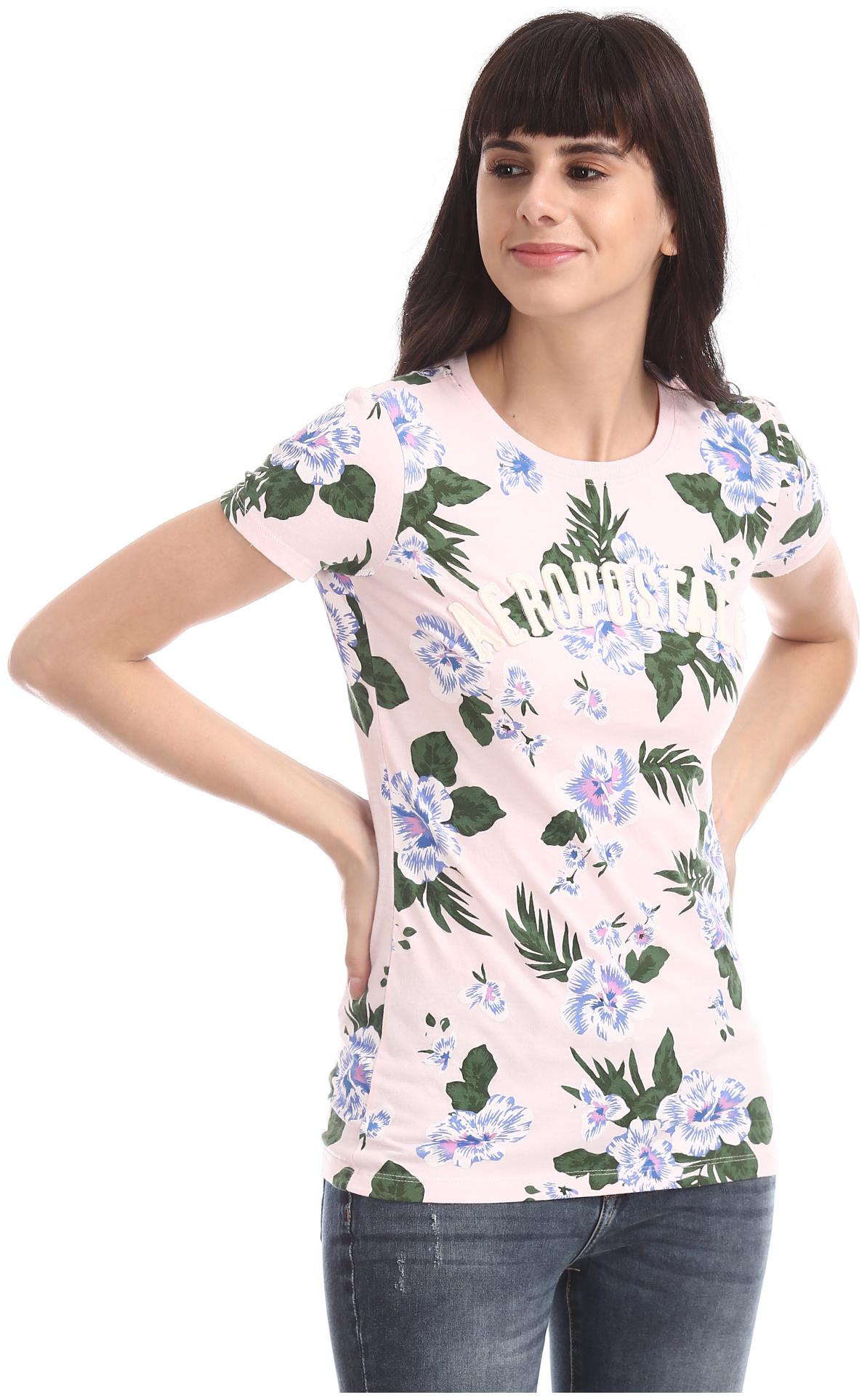 

A ropostale Women Pink Regular fit Round neck Cotton T shirt