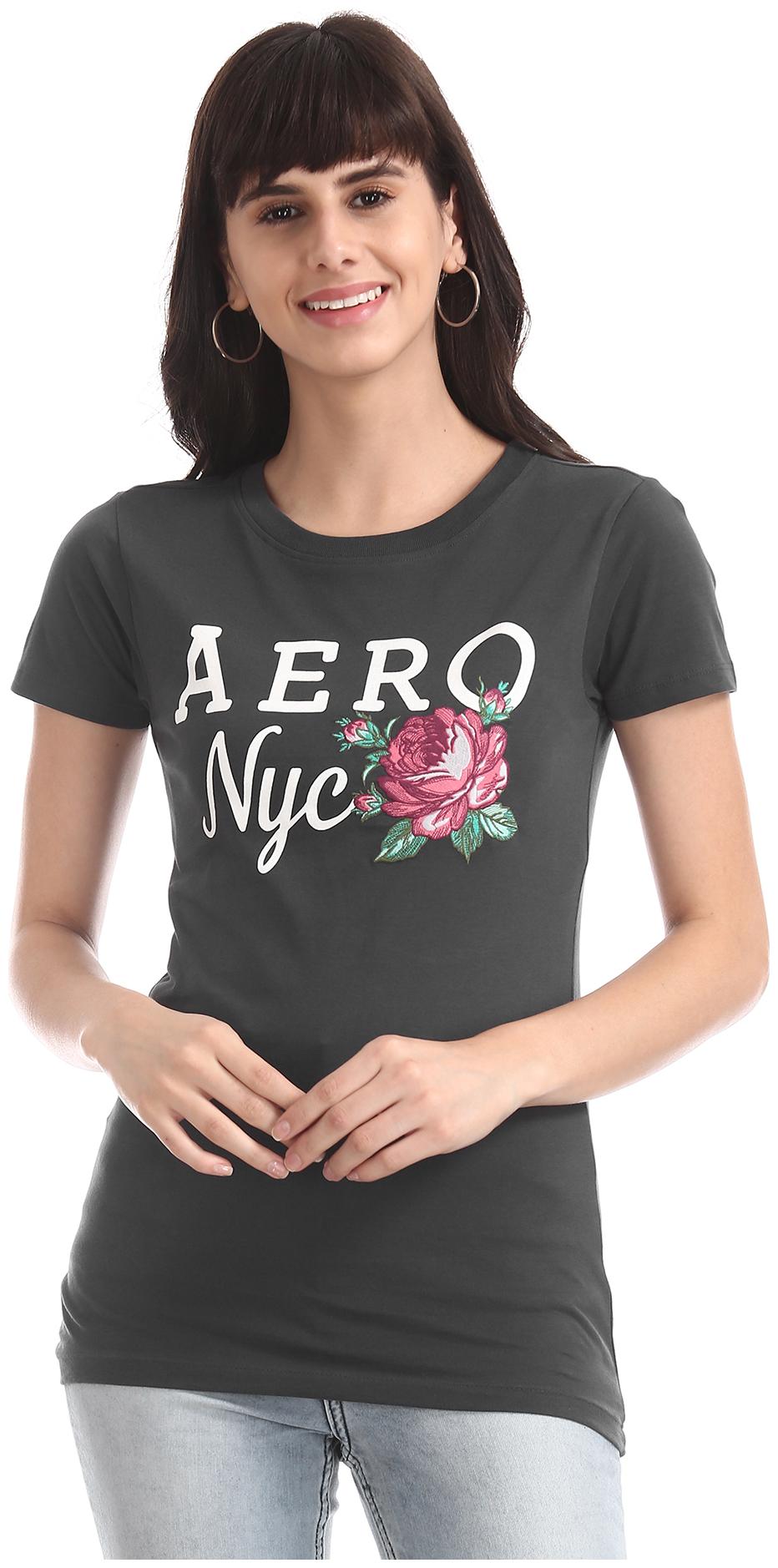 

A ropostale Women Grey Regular fit Round neck Cotton T shirt