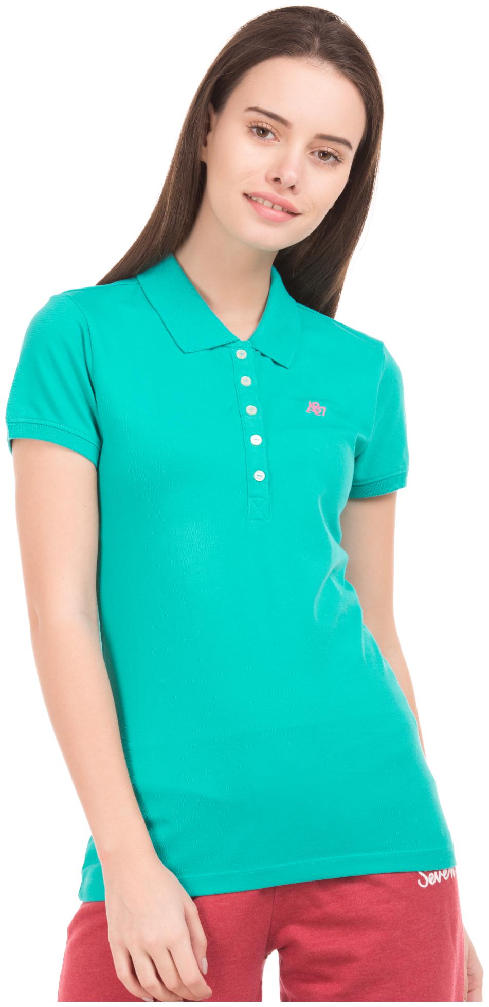 

A ropostale Women Green Regular fit Polo neck Cotton T shirt