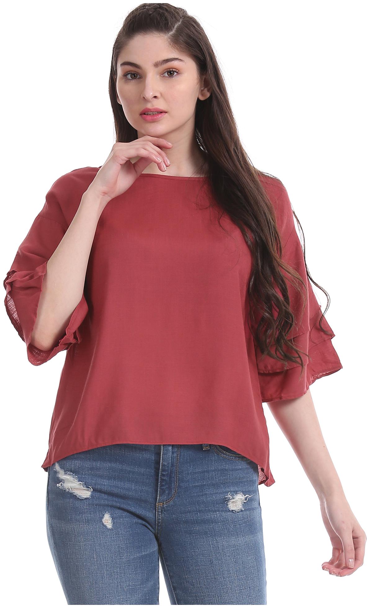 

Aeropostale Rayon Solid Women Pink Regular Top