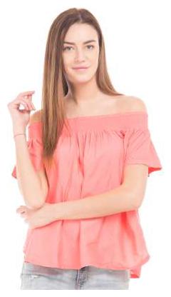 

Aeropostale Pink Rayon Smocked Off Shoulder Top