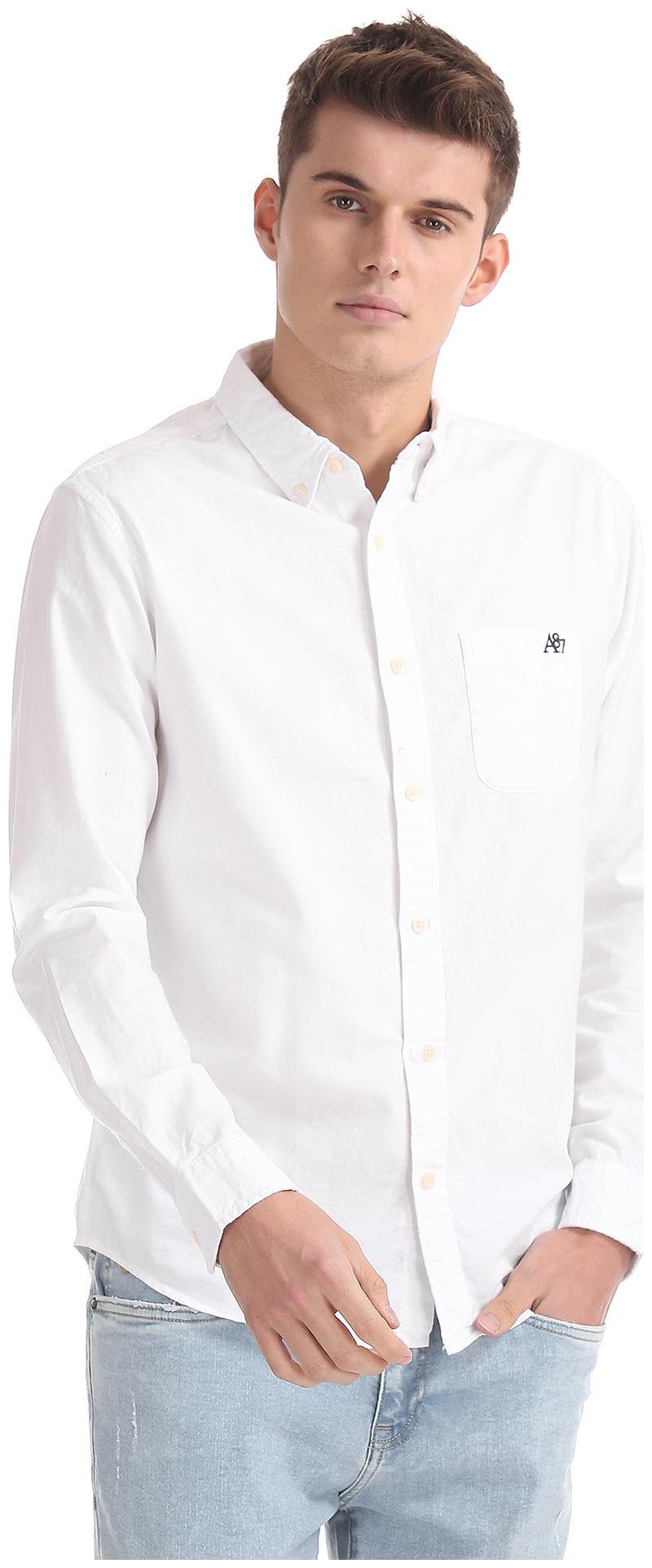 

Aeropostale Men White Solid Regular Fit Casual Shirt