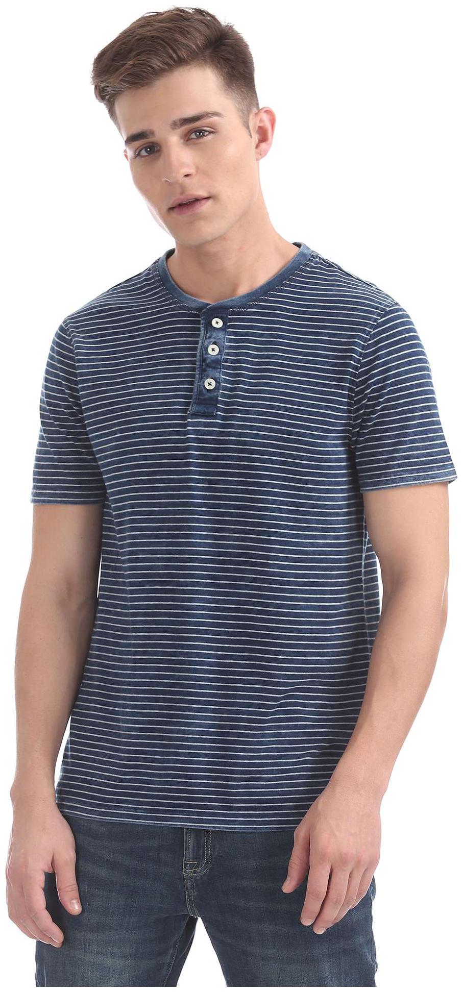 

Aeropostale Men Blue Regular fit Cotton Henley neck T-Shirt - Pack Of 1