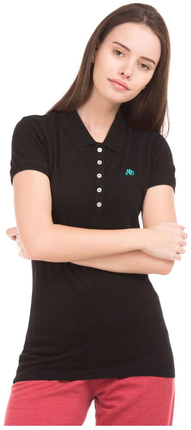 

Aeropostale Women Black Regular fit Polo neck Polyester T shirt