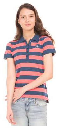 

Aeropostale Women Pink Regular fit Polo neck Cotton T shirt