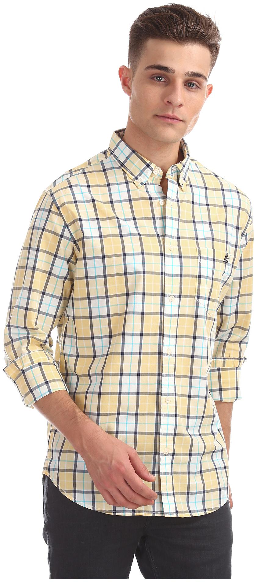 

Aeropostale Men Yellow Checked Regular Fit Casual Shirt