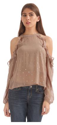 

Aeropostale Brown Polyester Ruffle Trim Cold Shoulder Top