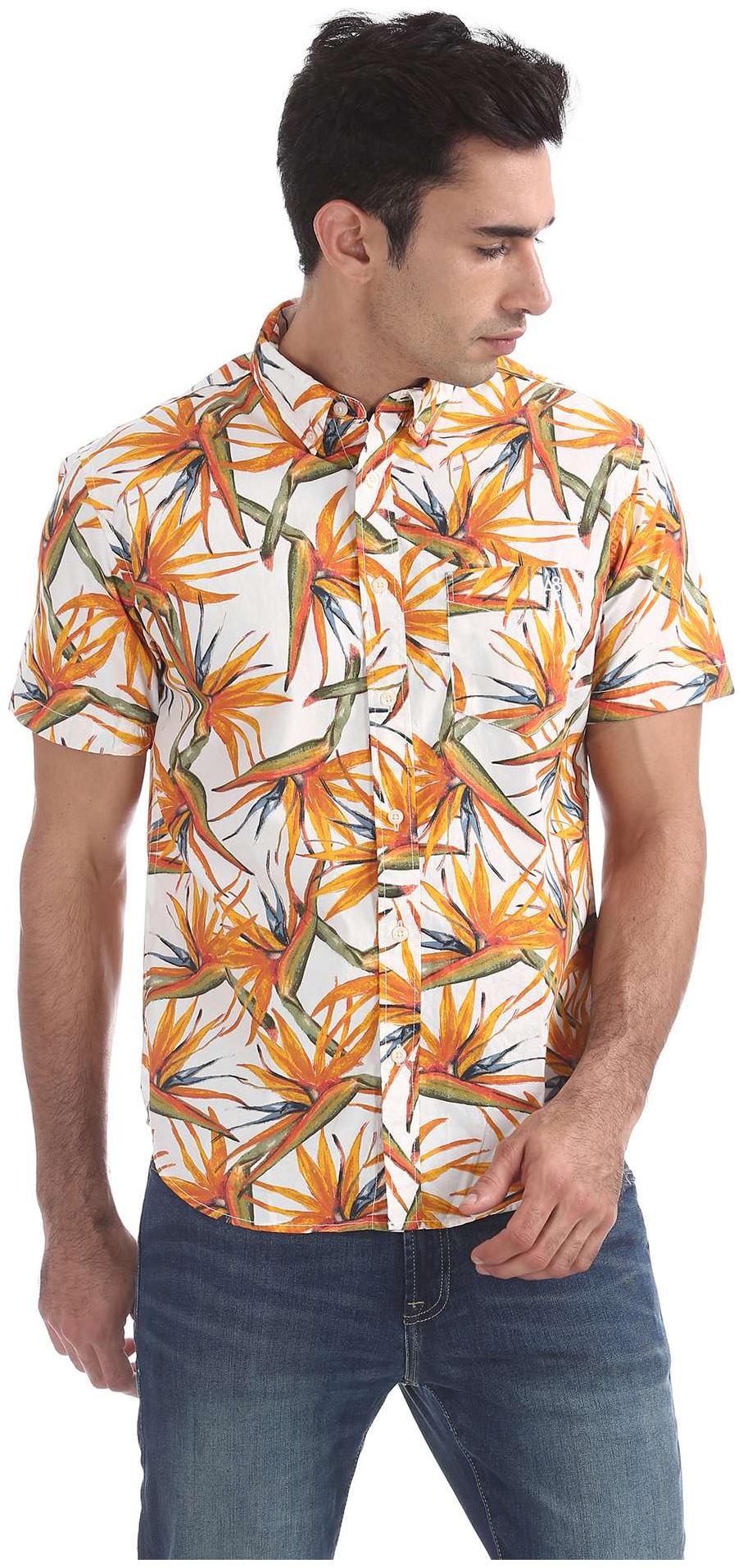 

Aeropostale Men Orange Printed Regular Fit Casual Shirt