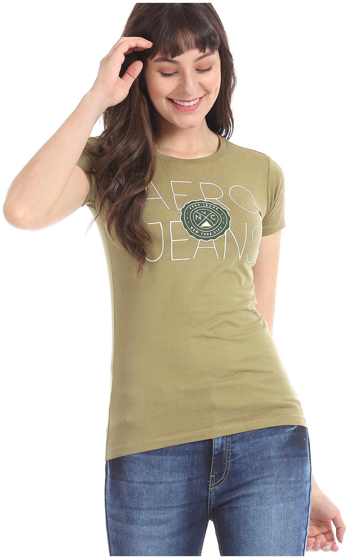 

Aeropostale Women Green Regular fit Round neck Cotton T shirt
