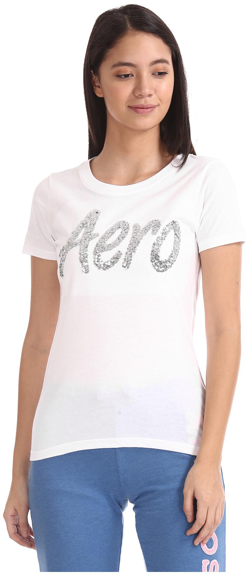 

Aeropostale Women White Regular fit Round neck Cotton T shirt