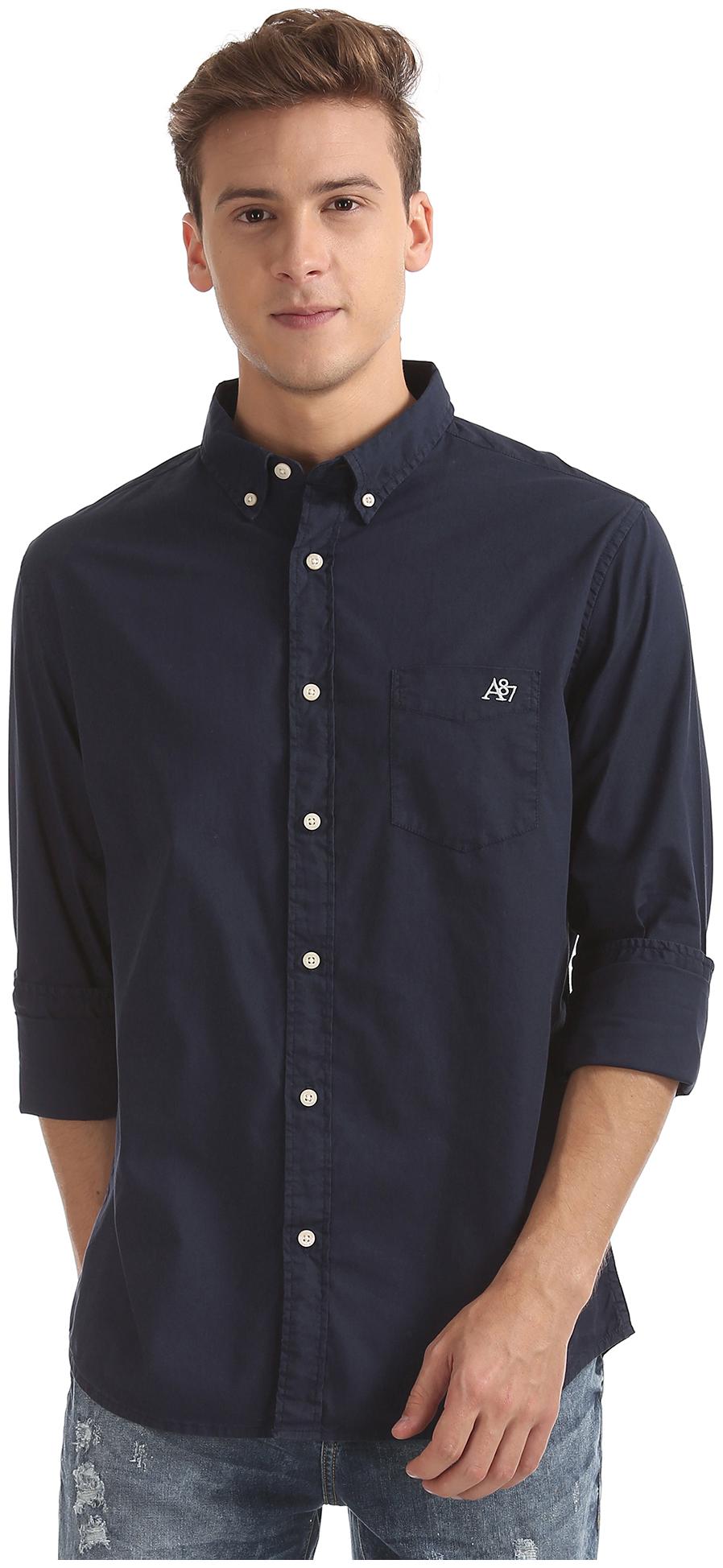 

Aeropostale Men Blue Solid Regular Fit Casual Shirt