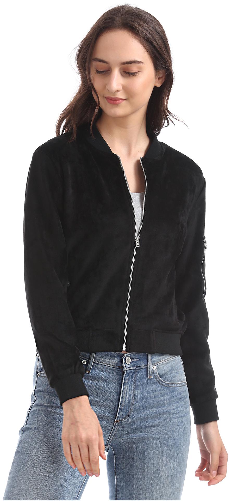 

Aeropostale Women Solid Bomber Jacket - Black