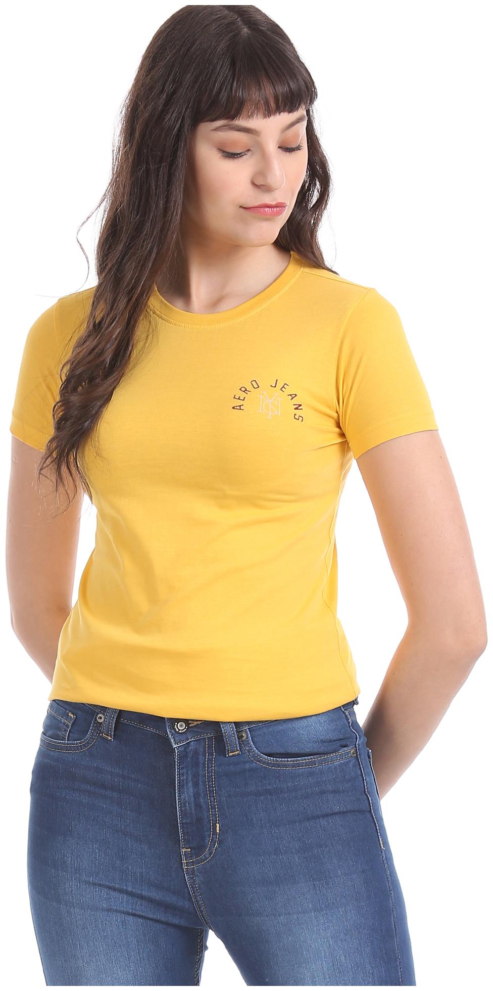 

Aeropostale Women Yellow Regular fit Round neck Cotton T shirt
