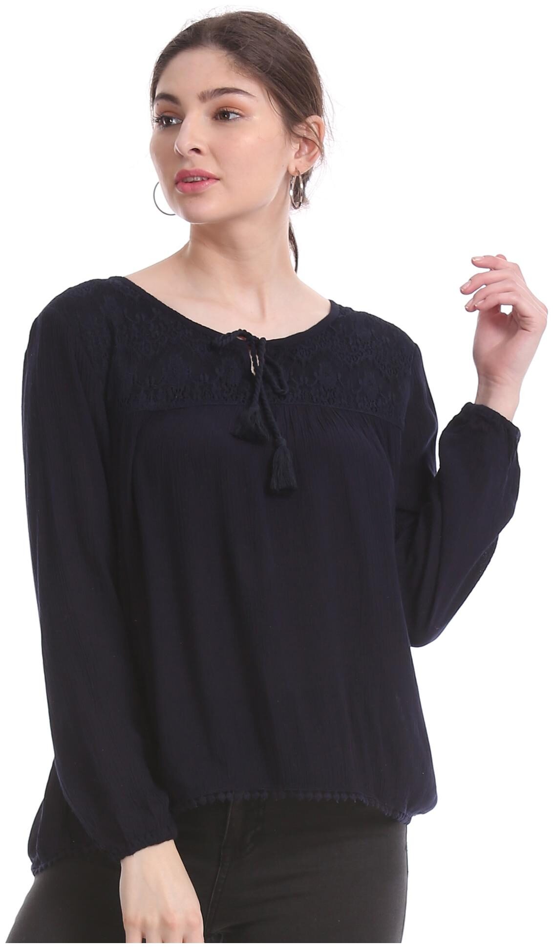 

Aeropostale Rayon Solid Women Blue Regular Top